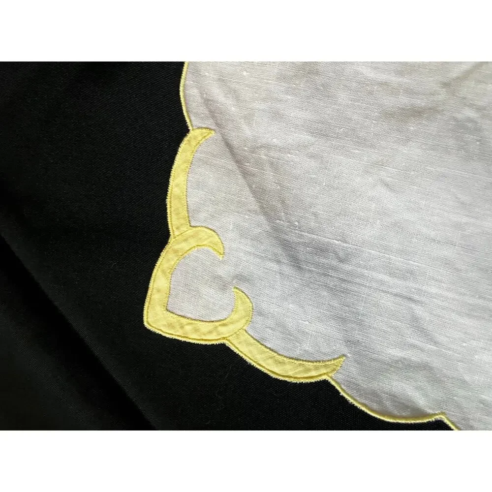 Vintage Linen Placemats Set of 6 White Yellow Embroidered Scalloped Table Mats